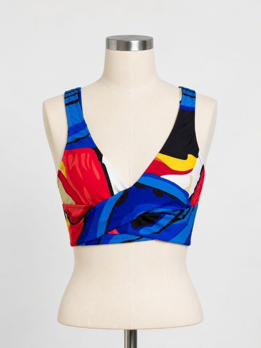 Venus size 1X Color Block Wrap Bikini Top Cinch Back, worn 1 time!